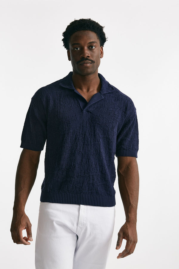 polo lavorata in cotone blu men Atomo factory
