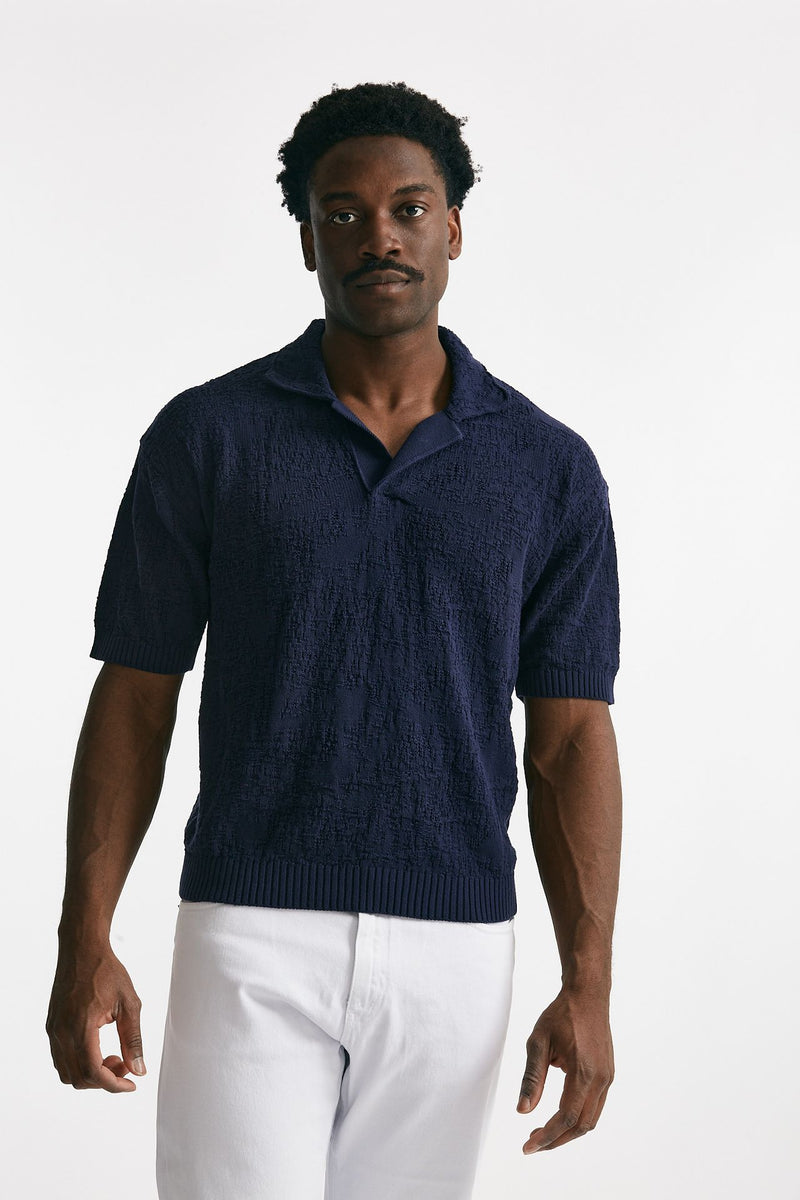 polo lavorata in cotone blu men Atomo factory - 1