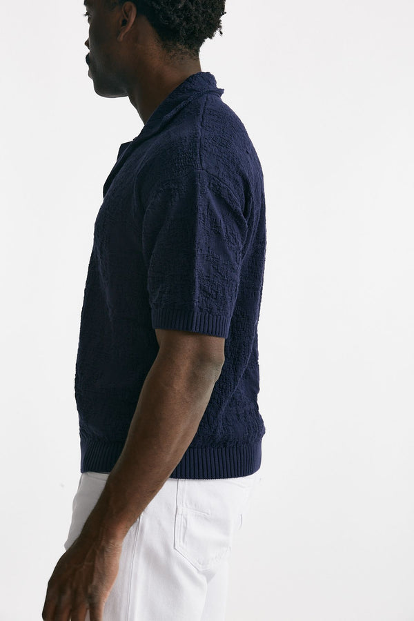 polo lavorata in cotone blu men Atomo factory