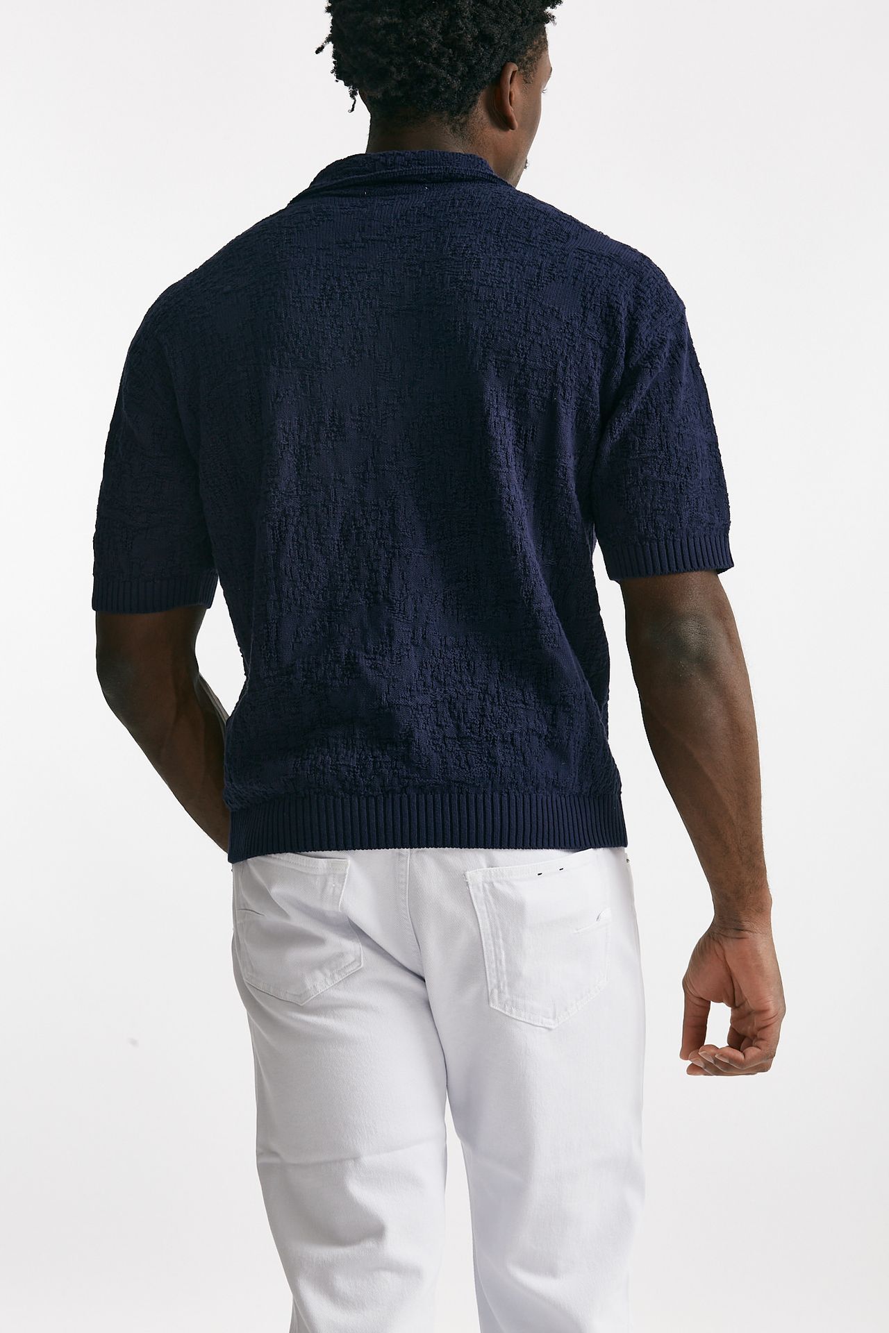 polo lavorata in cotone blu men Atomo factory - 3