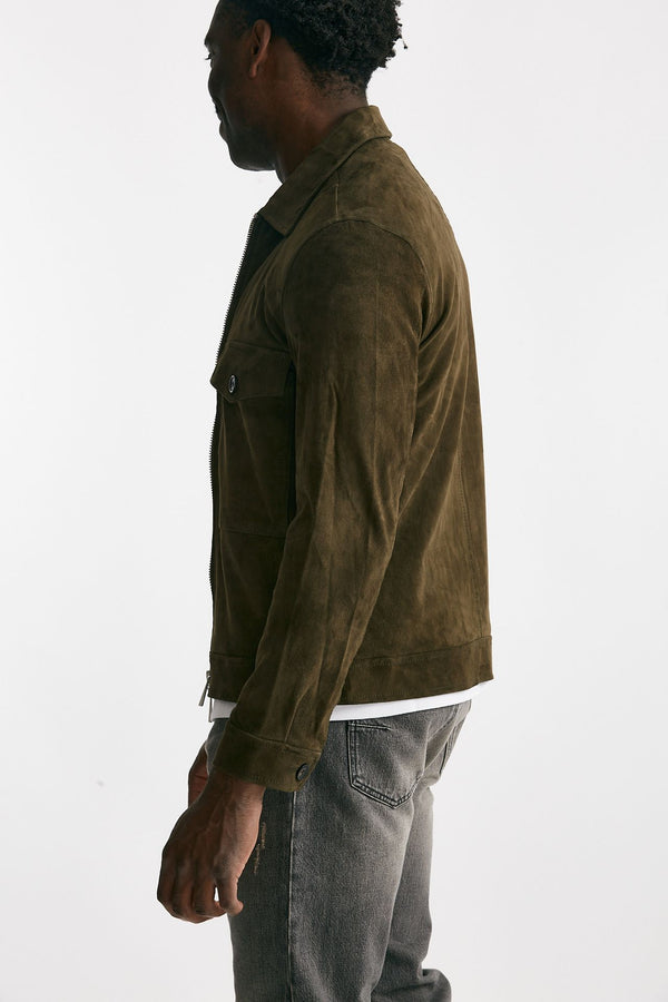 giubbino zip in pelle scamosciata verde giungla men Giorgio brato
