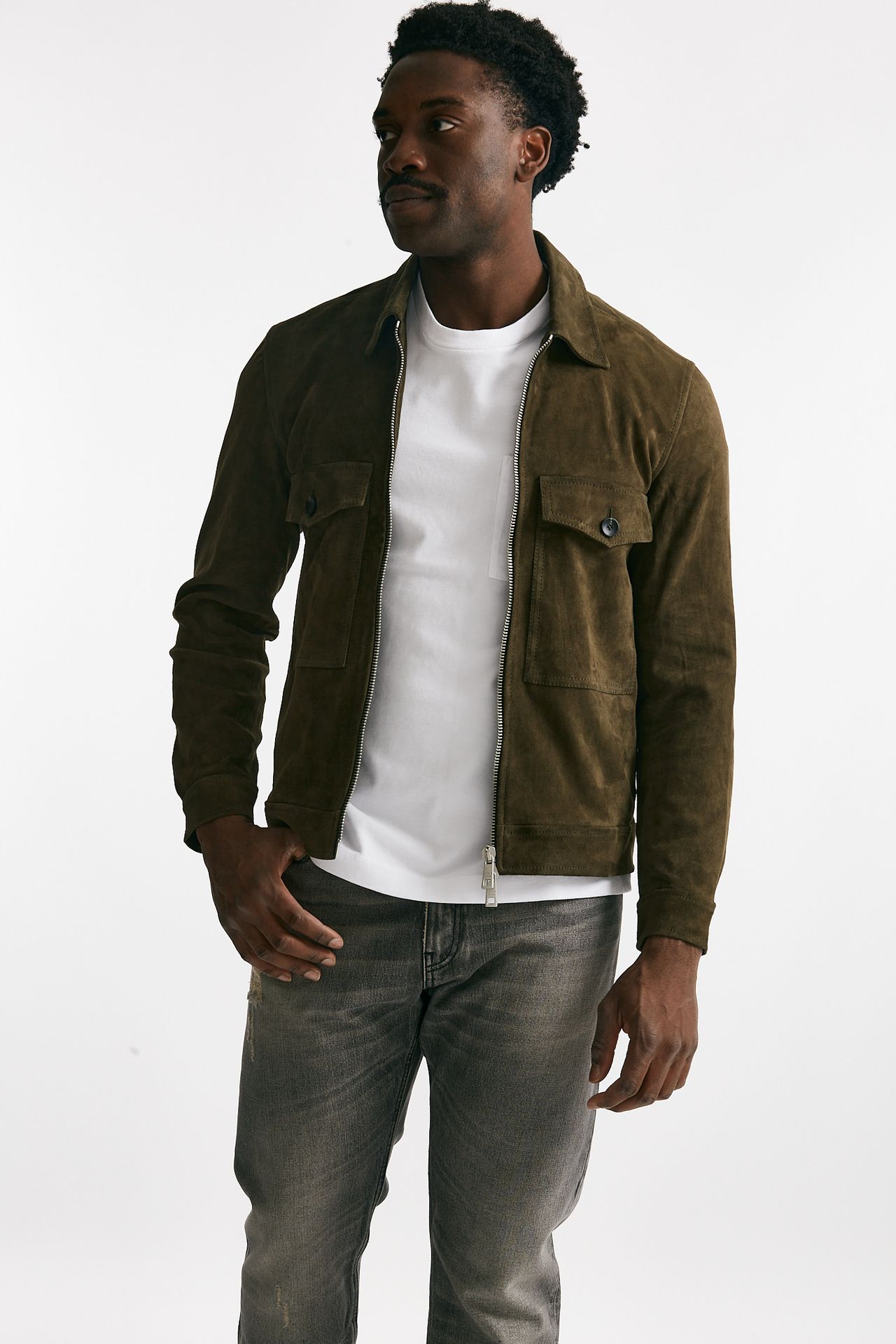 giubbino zip in pelle scamosciata verde giungla men Giorgio brato - 6