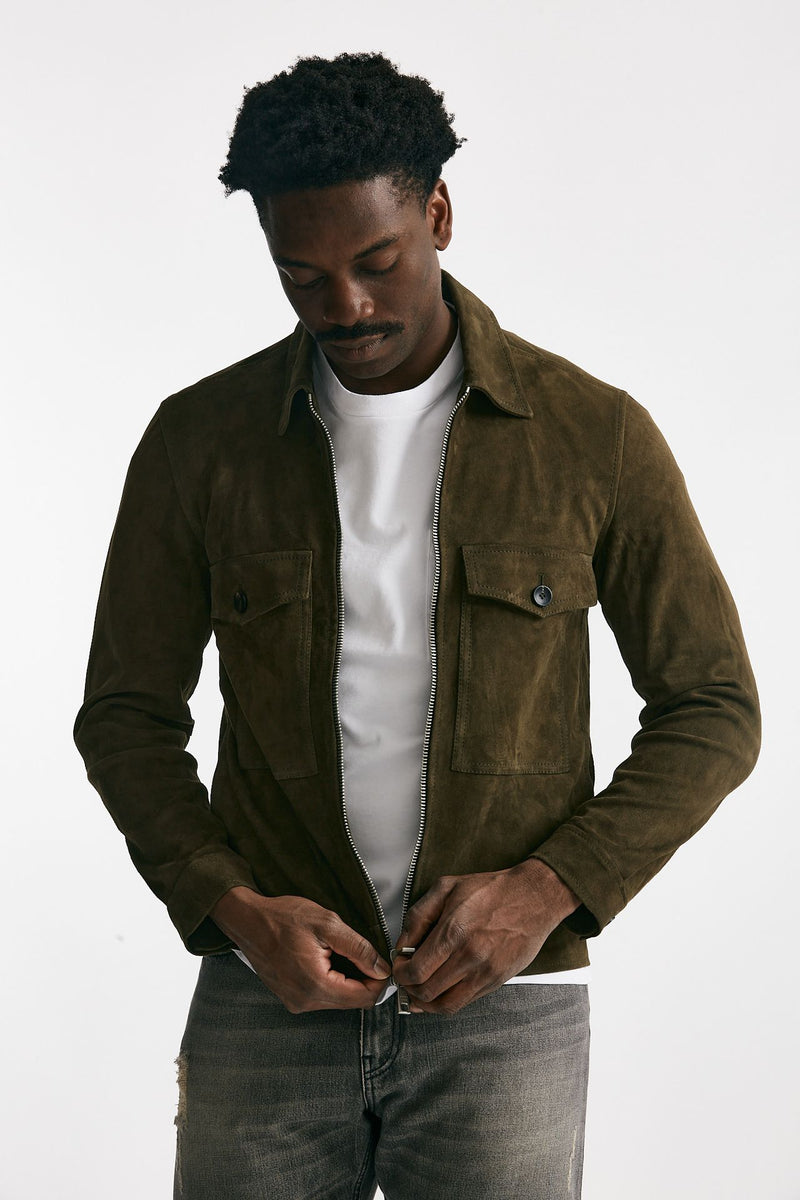 giubbino zip in pelle scamosciata verde giungla men Giorgio brato - 5