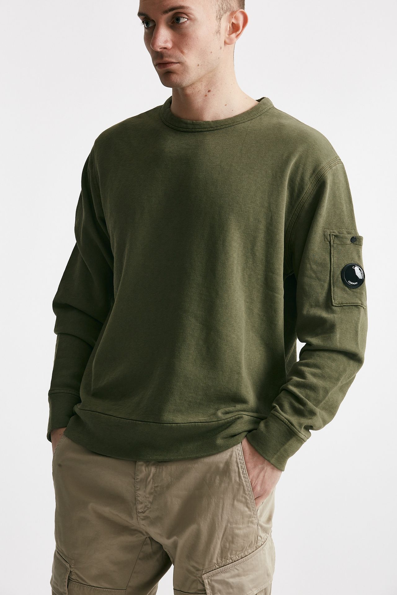 felpa malfilè fleece crewneck sweatshirt verde men C.p. company - 1