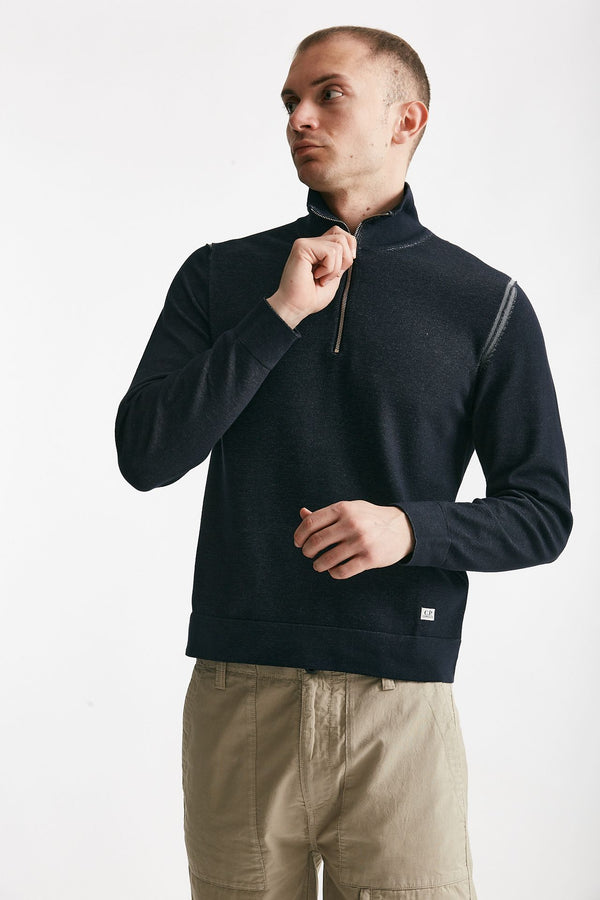 maglia in cotone e poliammide blu melange men C.p. company