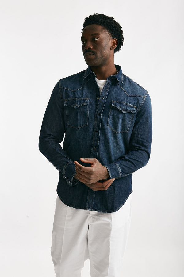 camicia in cotone fermo denim scuro men Dondup