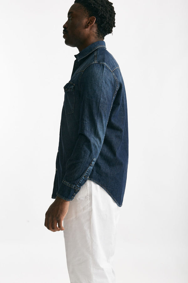 camicia in cotone fermo denim scuro men Dondup