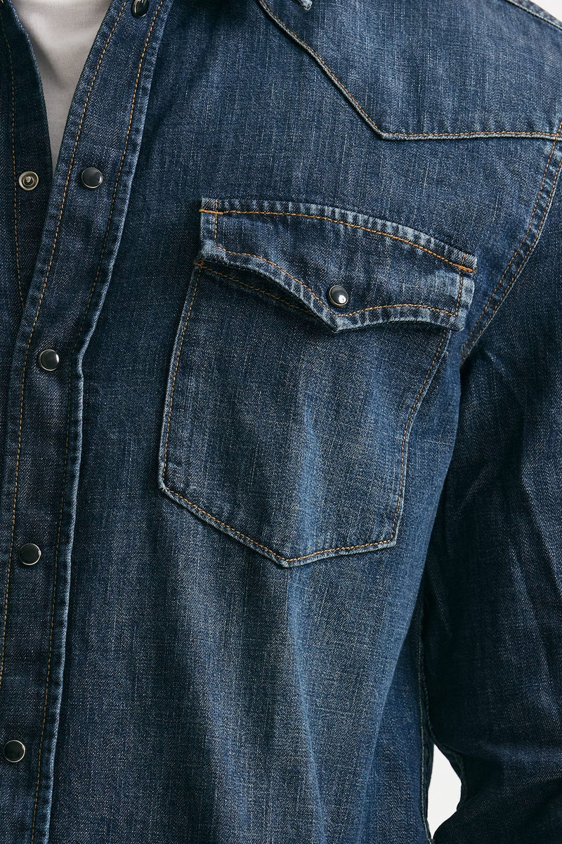 camicia in cotone fermo denim scuro men Dondup - 6