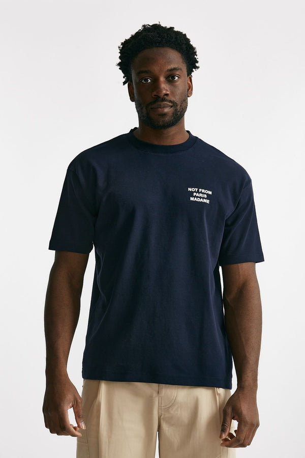 t-shirt slogan in cotone blu men Drôle de monsieur