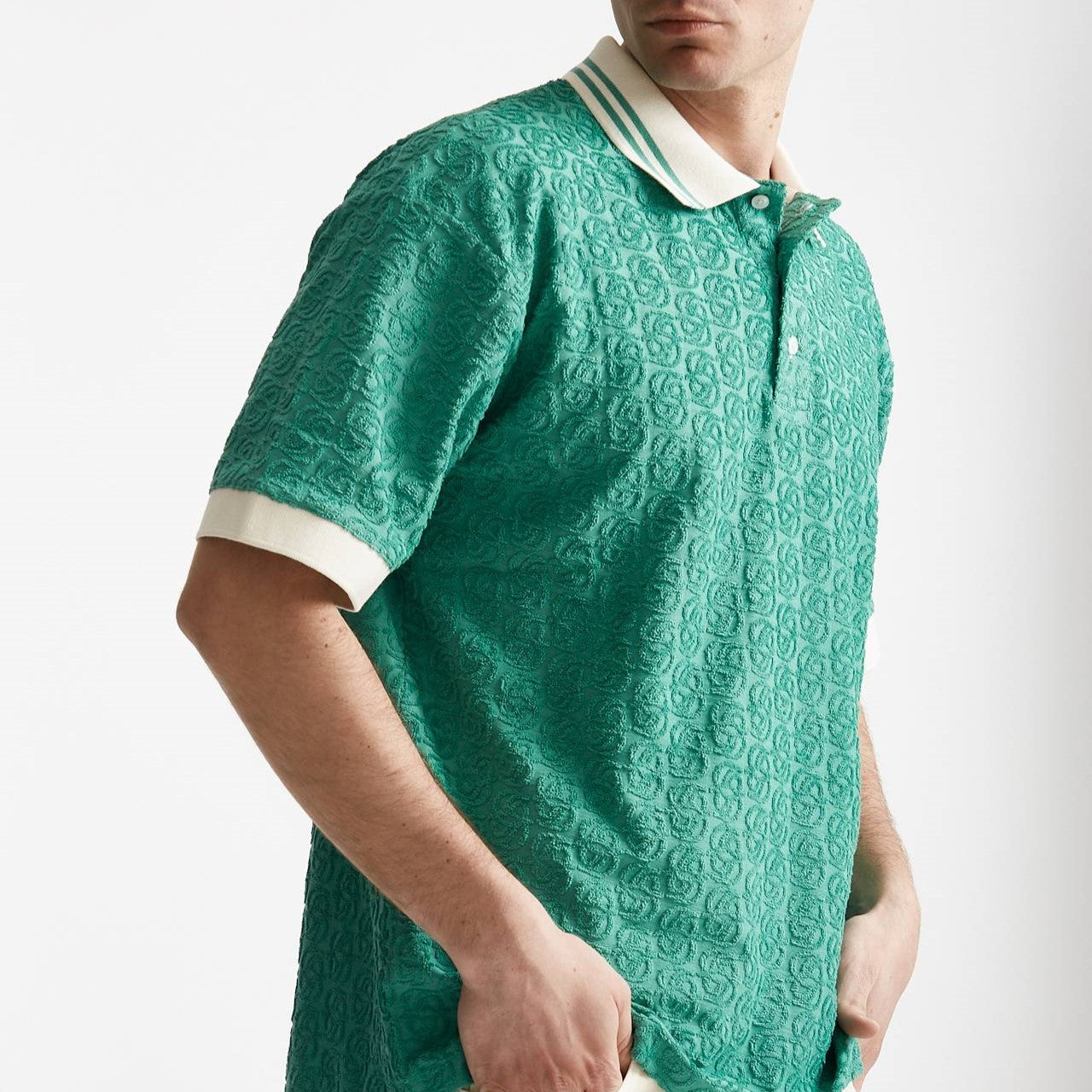 polo in cotone lavorato verde acqua men Drôle de monsieur - 7