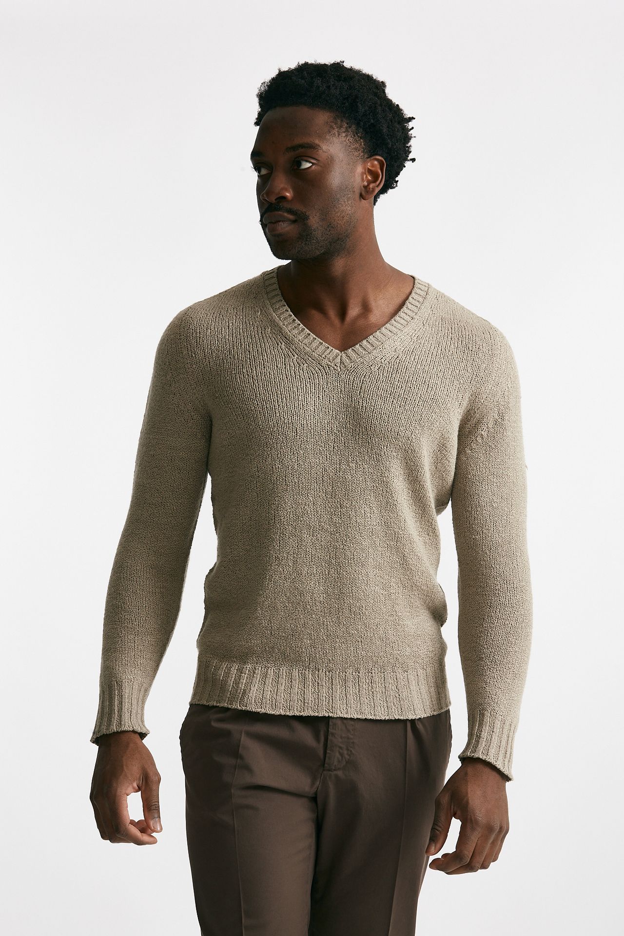 maglia in cotone scollo a v beige men Drumohr - 1