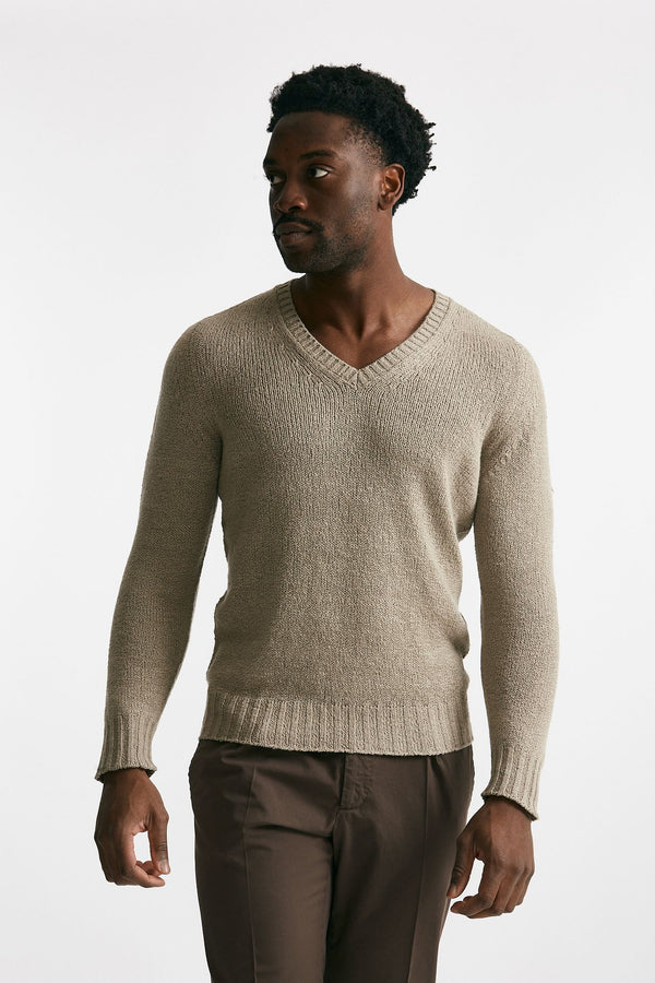 maglia in cotone scollo a v beige men Drumohr