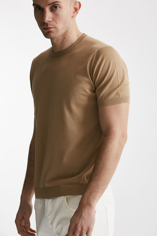 t-shirt in maglia cotone cammello men Drumohr