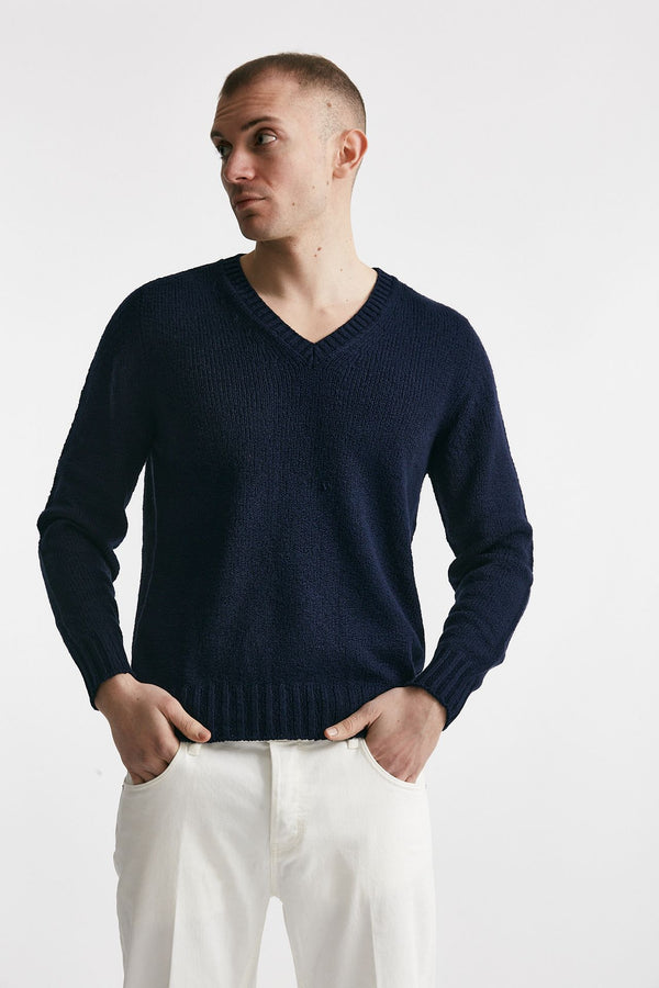 maglia in cotone scollo a v blu men Drumohr