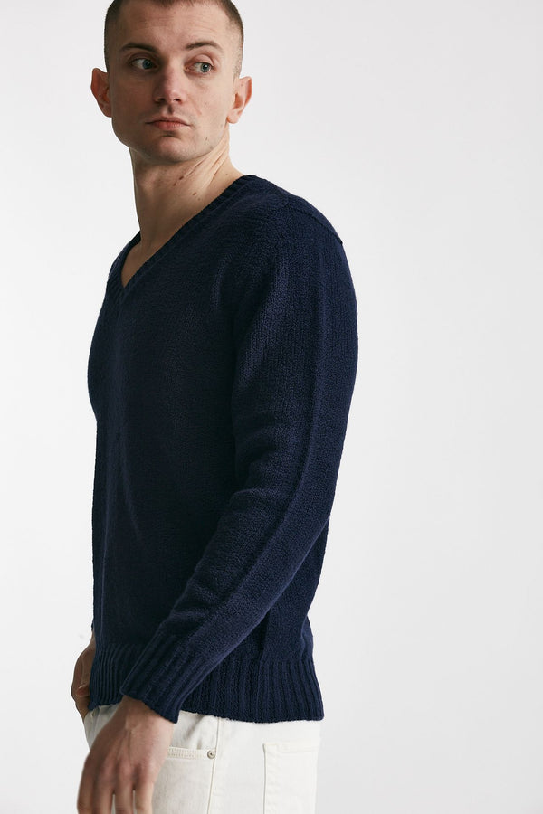 maglia in cotone scollo a v blu men Drumohr
