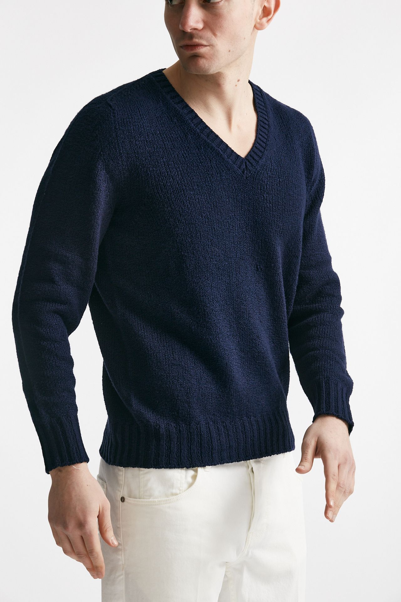 maglia in cotone scollo a v blu men Drumohr - 4
