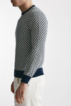 maglia in cotone e lino girocollo fantasia bianco e blu men Drumohr - 2