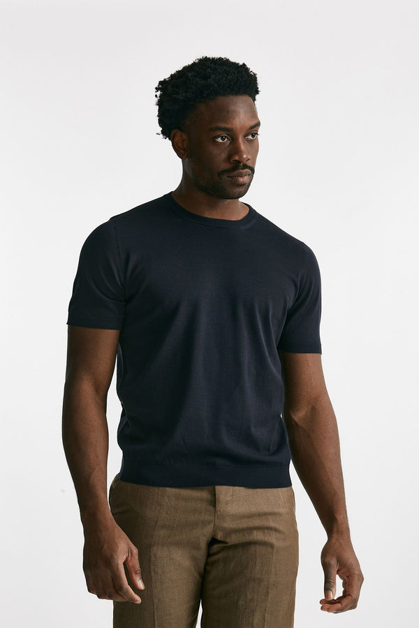 t-shirt in maglia cotone blu men Drumohr