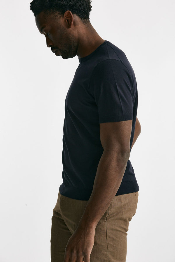 t-shirt in maglia cotone blu men Drumohr