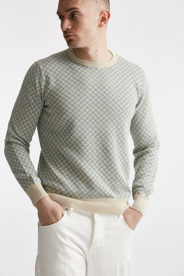 maglia in cotone e lino fantasia panna e azzurro men Drumohr
