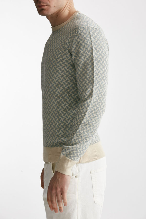 maglia in cotone e lino fantasia panna e azzurro men Drumohr