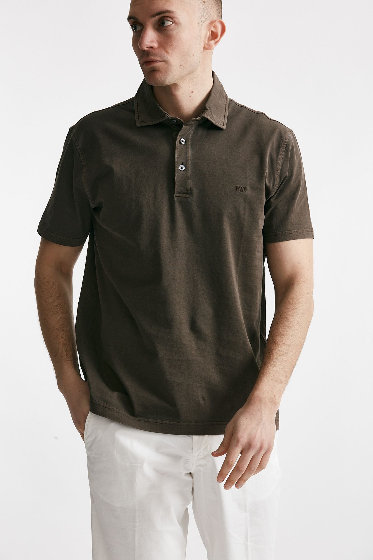 polo in cotone lavato marrone men Fay - 1
