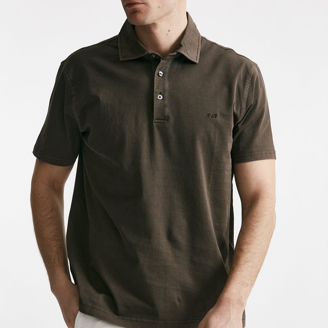 polo in cotone lavato marrone men Fay - 6