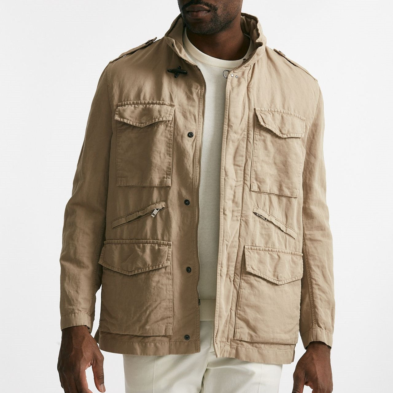 field jacket in cotone e lino lavato beige men Fay - 13