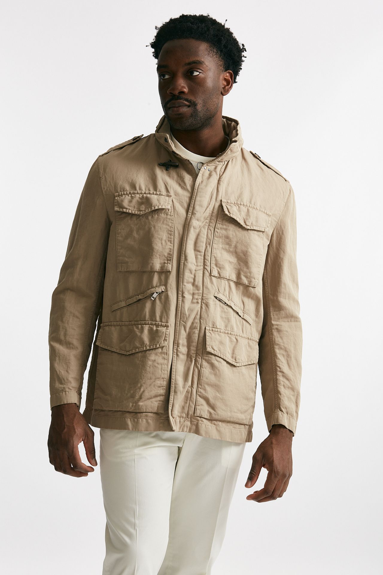 field jacket in cotone e lino lavato beige men Fay - 5