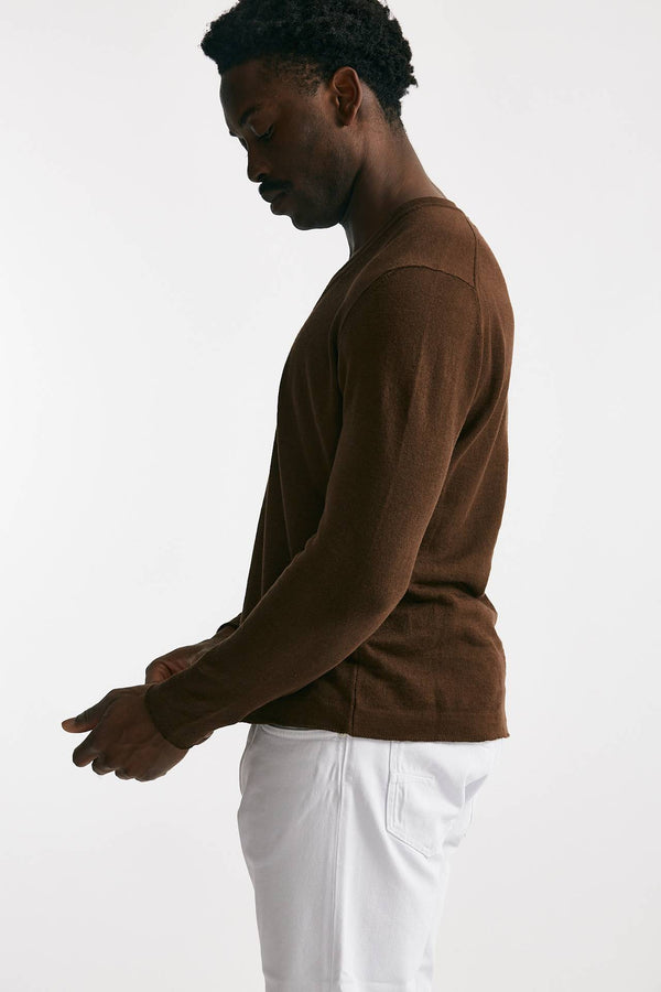 maglia scollo v in lino e cotone tabacco men Grifoni