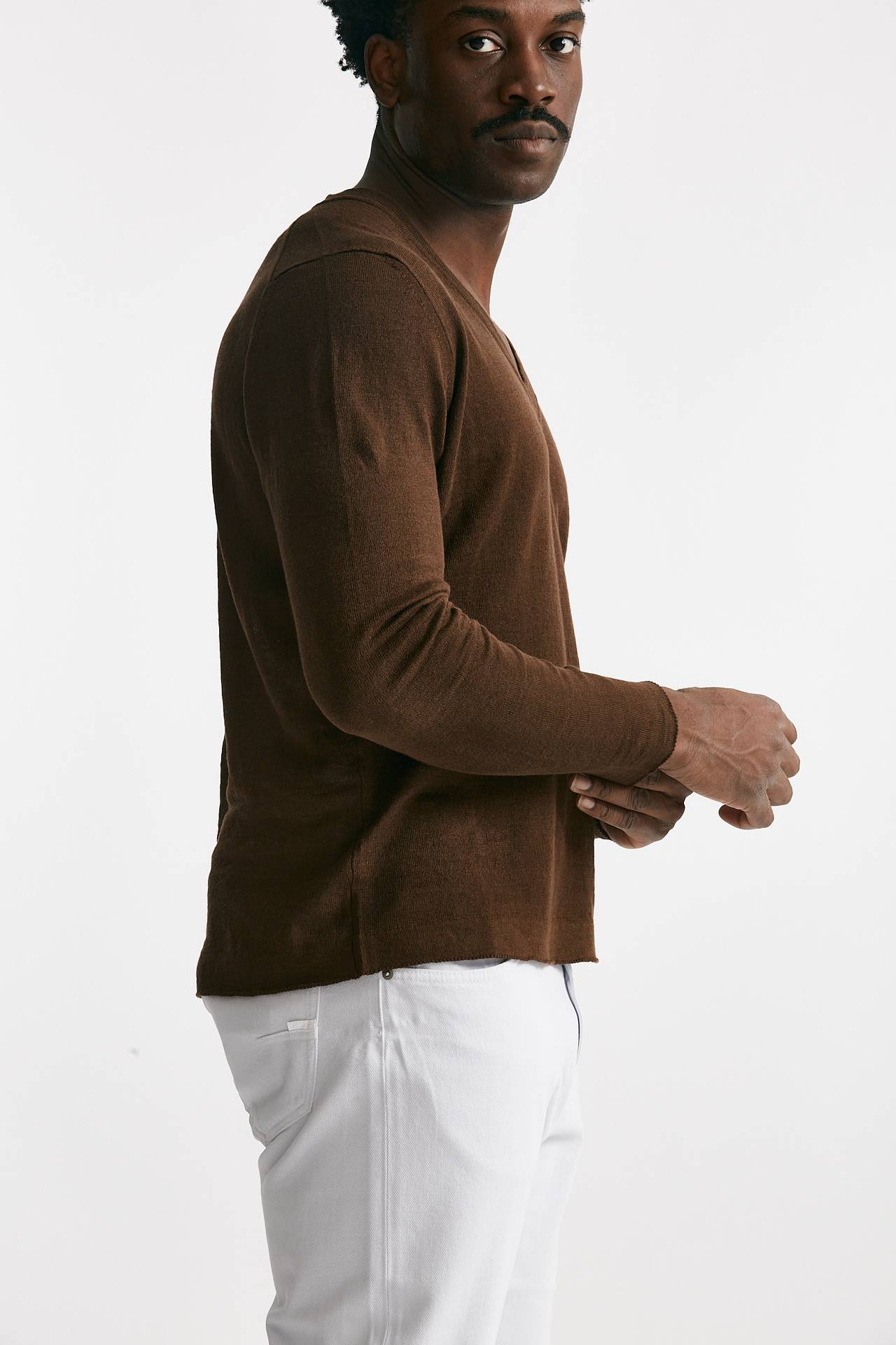 maglia scollo v in lino e cotone tabacco men Grifoni - 4