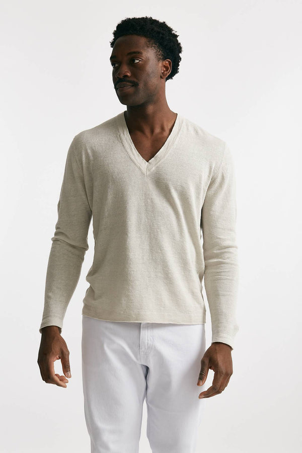maglia scollo a v in lino e cotone perla men Grifoni
