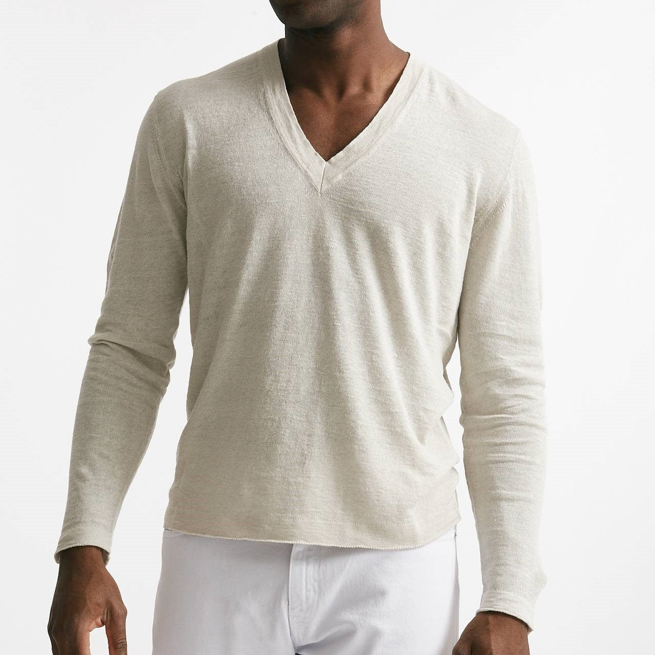 maglia scollo a v in lino e cotone perla men Grifoni - 7