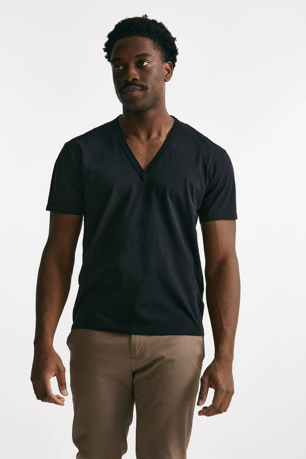 t-shirt scollo a v in cotone nero men Grifoni