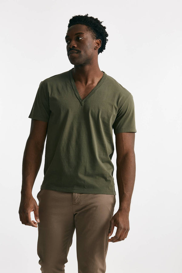 t-shirt scollo a v in cotone verde men Grifoni