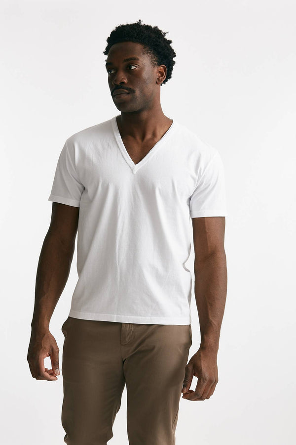 t-shirt scollo a v in cotone bianco men Grifoni