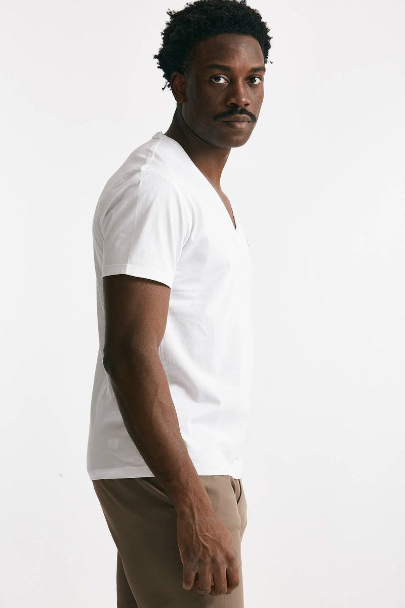 t-shirt scollo a v in cotone bianco men Grifoni - 4