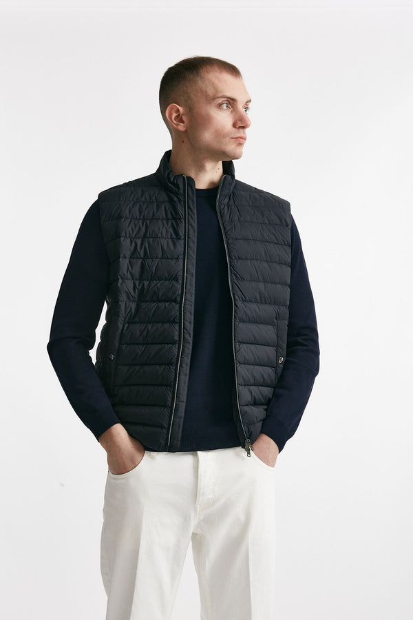 smanicato in micro piuma e jersey di cotone blu men Herno