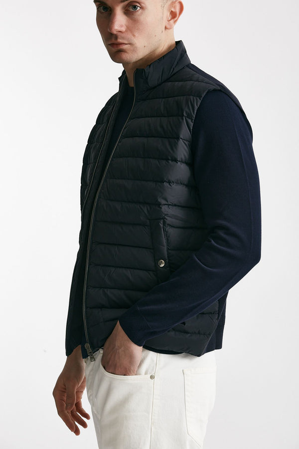 smanicato in micro piuma e jersey di cotone blu men Herno