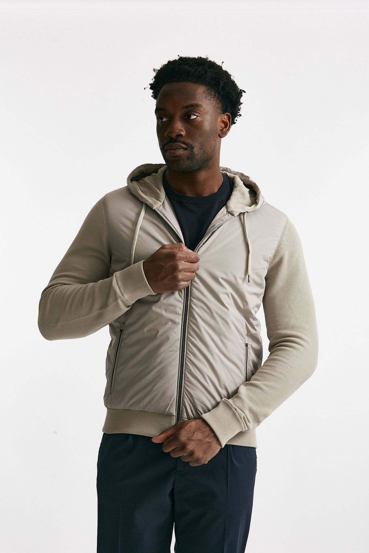 giubbino ibrido micro piuma e jersey di cotone grigio chiaro men Herno - 6