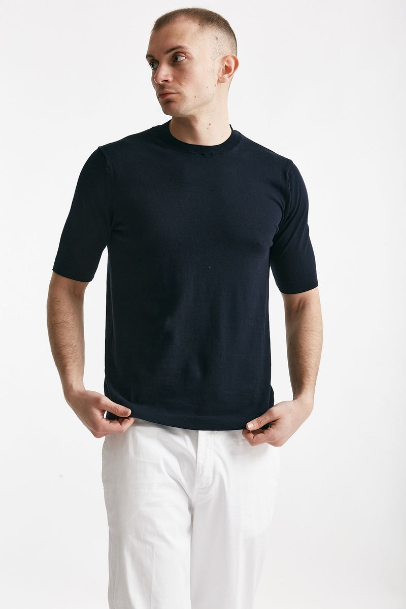 t shirt in maglia cotone blu men Hosio - 1