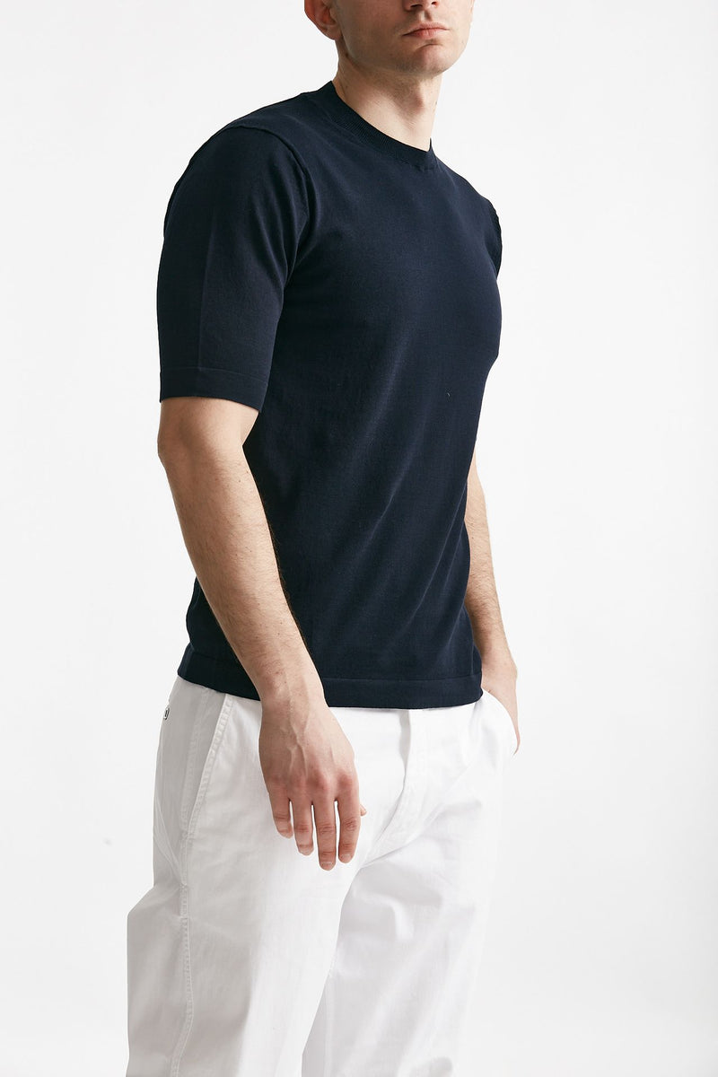 t shirt in maglia cotone blu men Hosio - 4