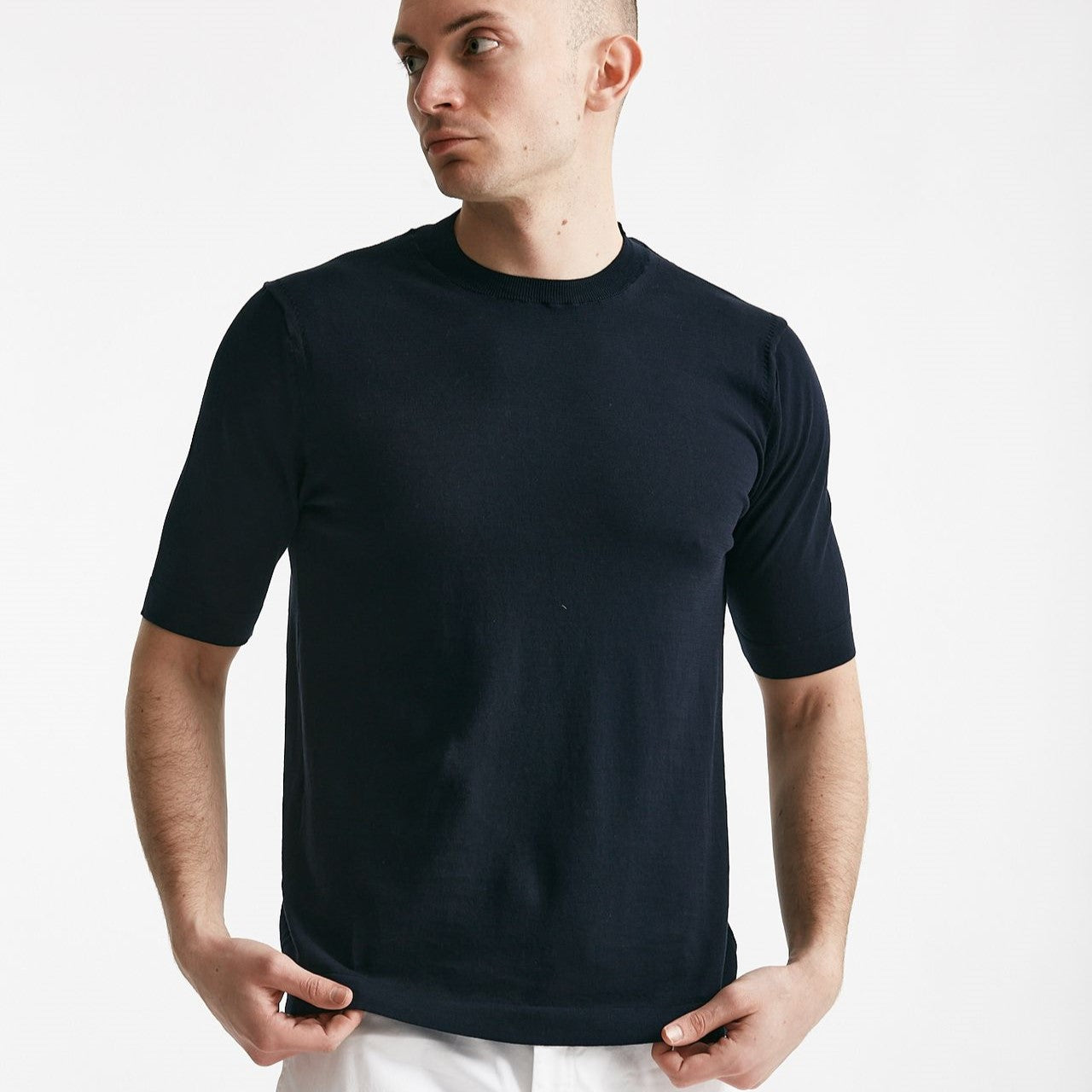 t shirt in maglia cotone blu men Hosio - 6