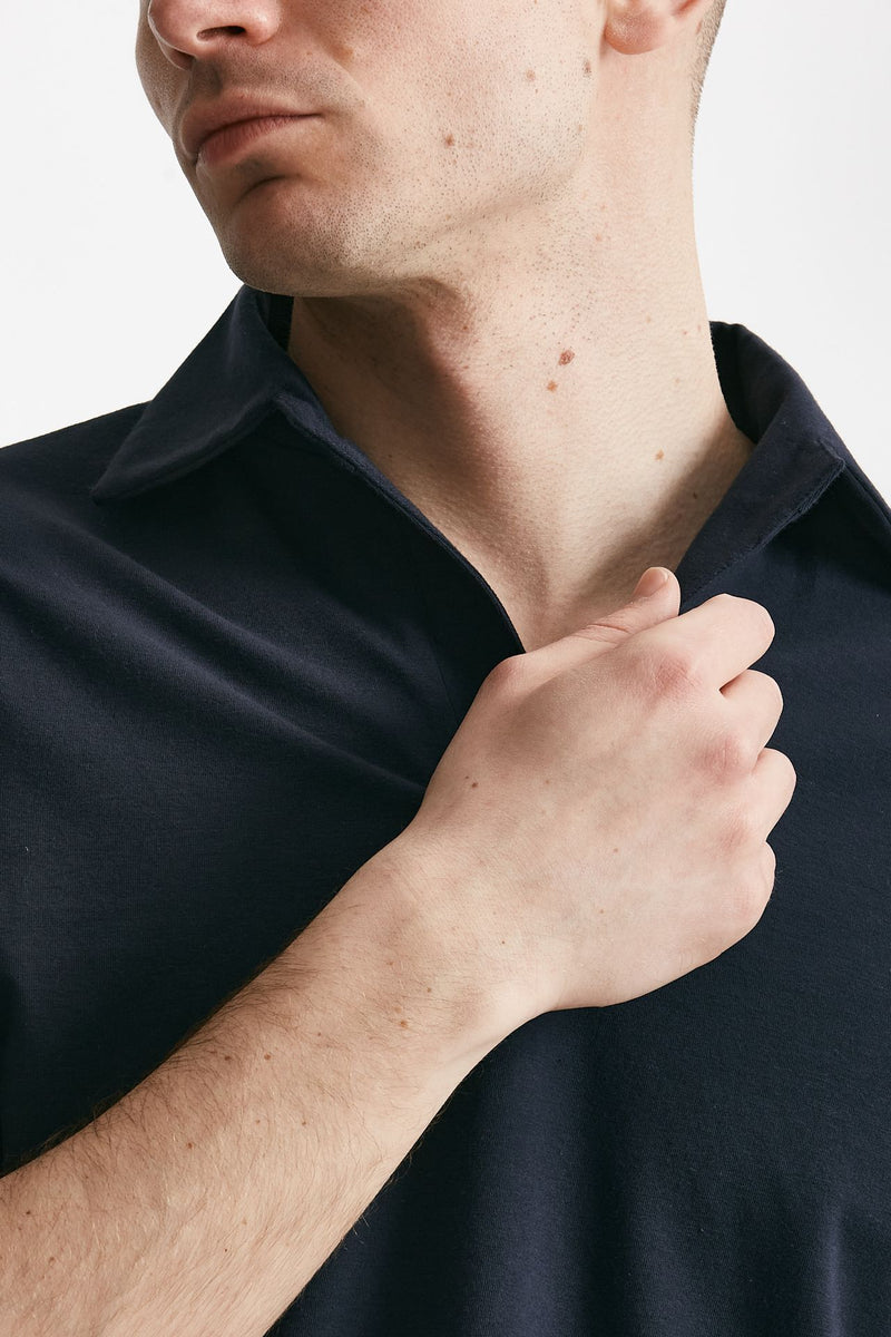 polo in cotone stretch blu men Hosio - 4