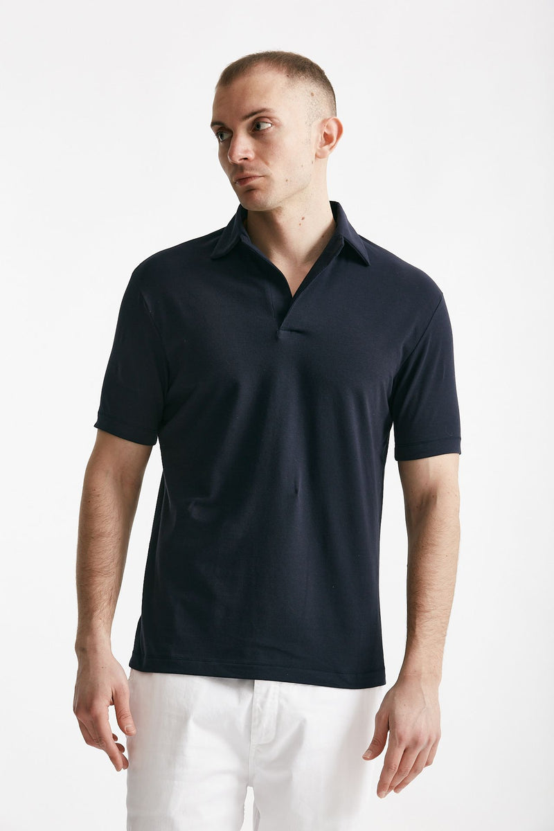 polo in cotone stretch blu men Hosio - 5
