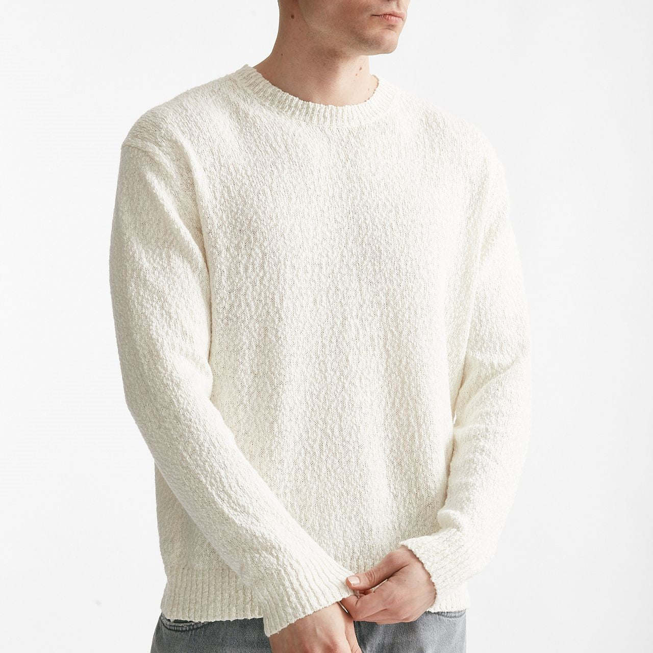 maglia in cotone lavorato boucle bianco men Hosio - 7