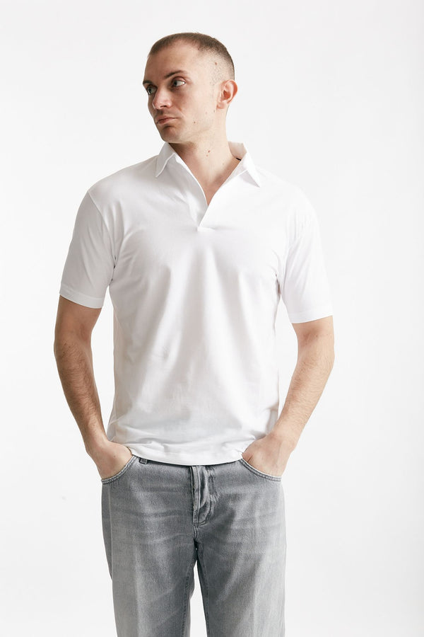 polo in cotone stretch scollo v bianco men Hosio