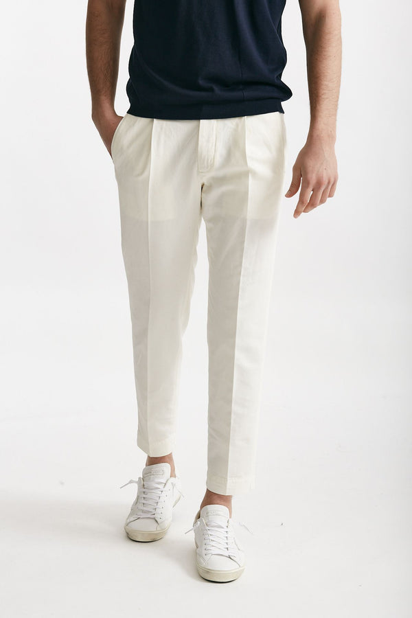 pantalone bianco cotone e lino men Incotex