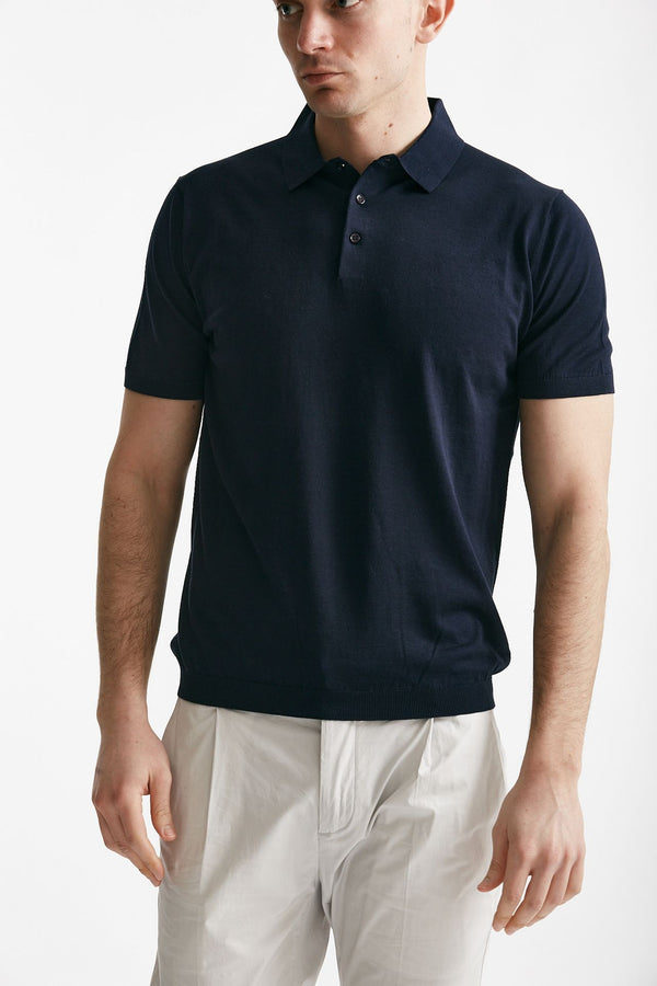 polo in seta e cotone blu men Kangra