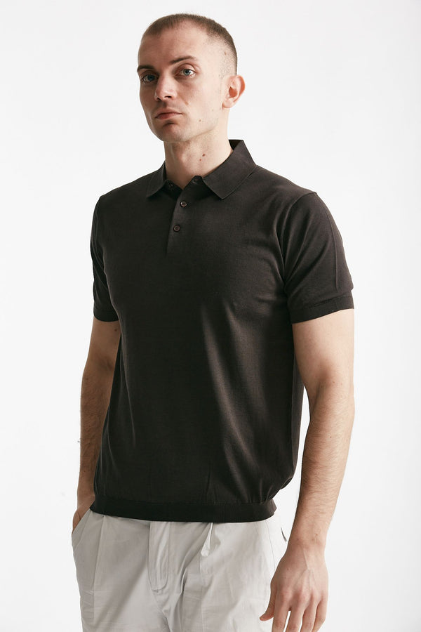 polo in seta e cotone marrone men Kangra